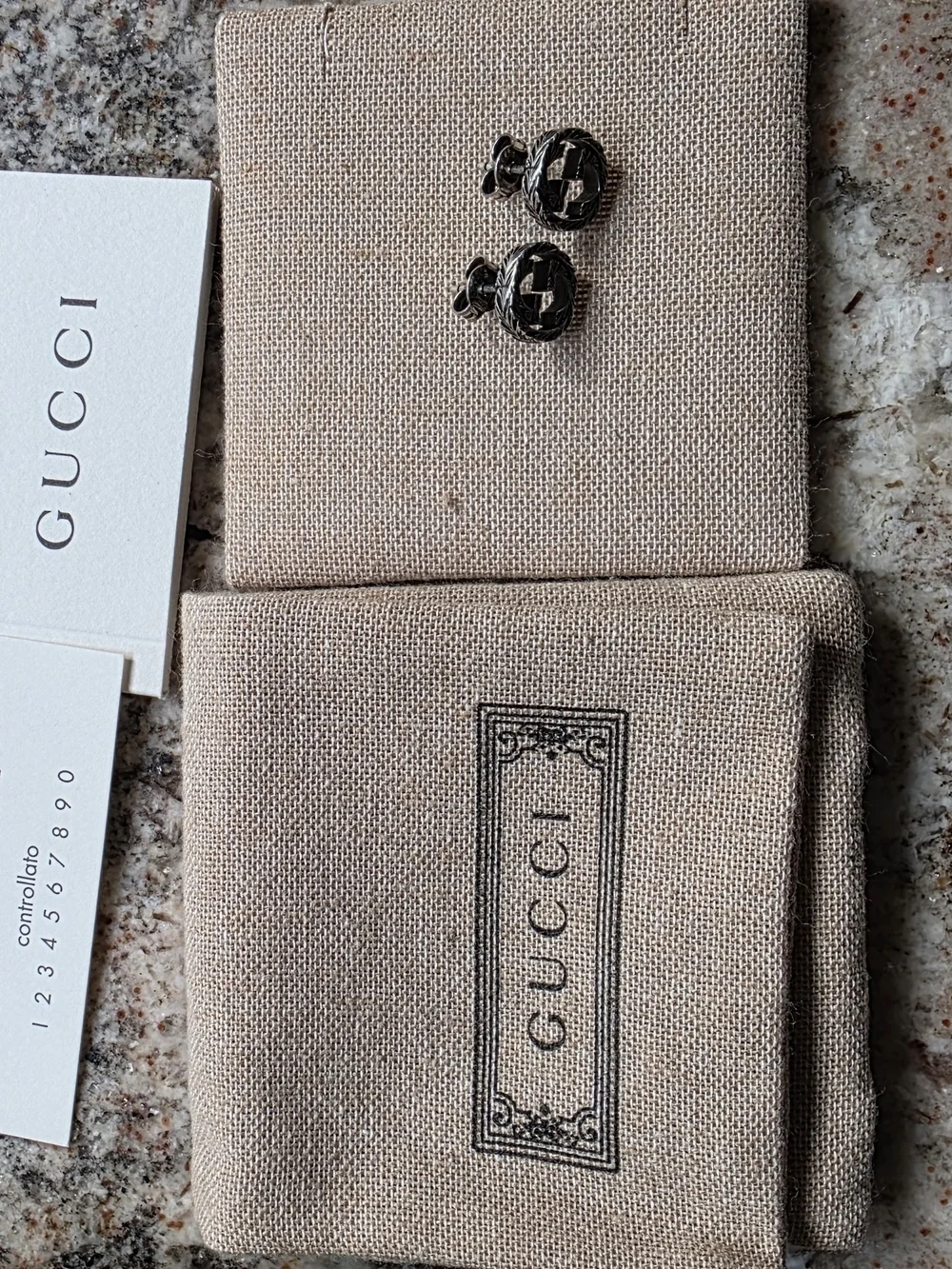 Gucci Silver-Tone Interlocking G Stud Earrings